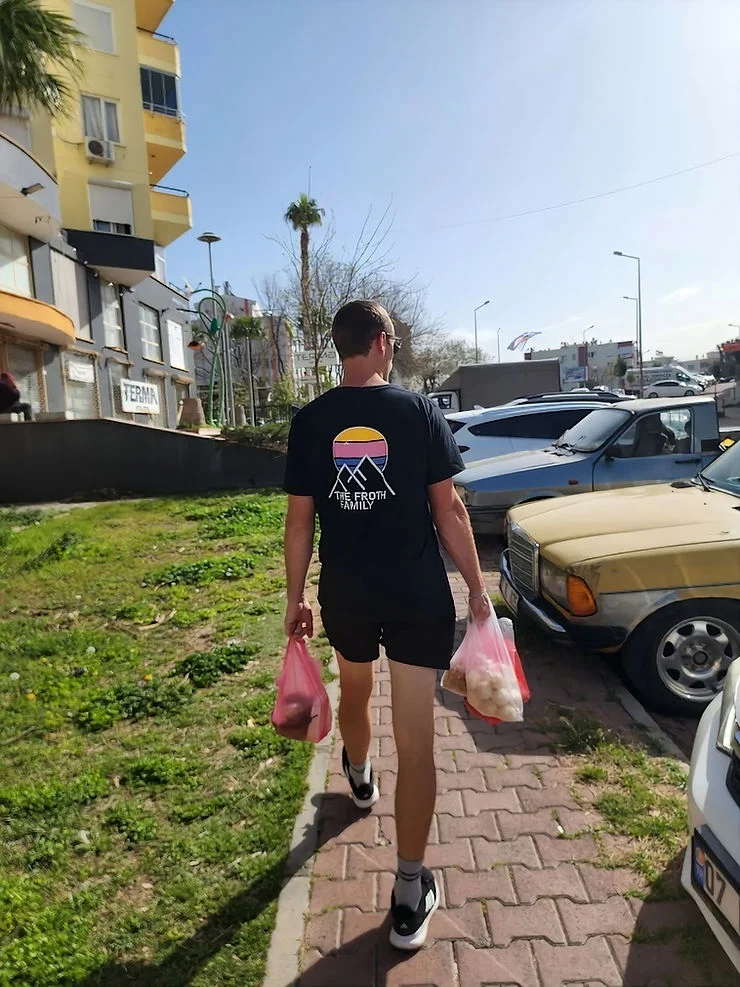 dad walking back from the market in antalya turkiye