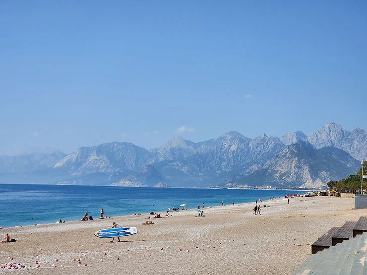 antalya beach with mountains in the background