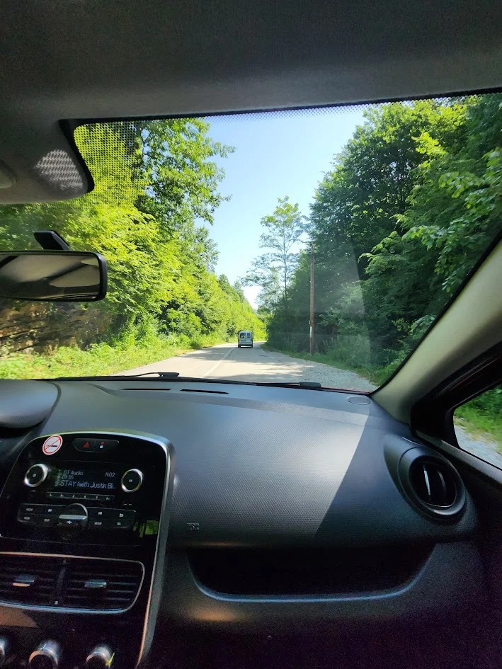 driving down a mountain road in bulgaria