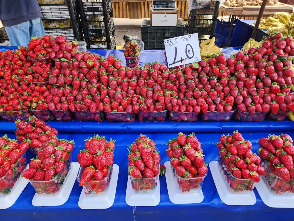 fresh strawberries at the antalya market in turkey