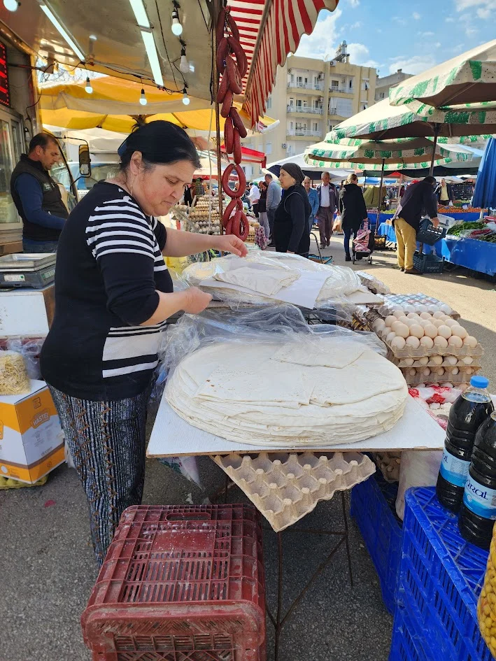 a local turkish lady making fresh wraps