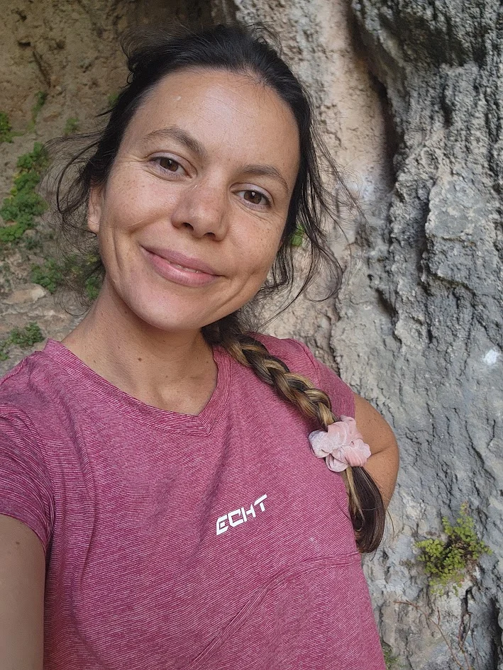 mum smiling and being grateful in the cliffs of turkey